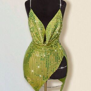 SHEIN Asymmetrical Sequin Lime Dress
